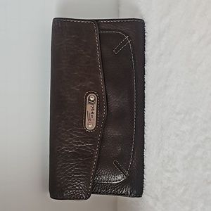 Fossil | Women's Brown Leather TriFold Wallet Double Snap Closure Wallet